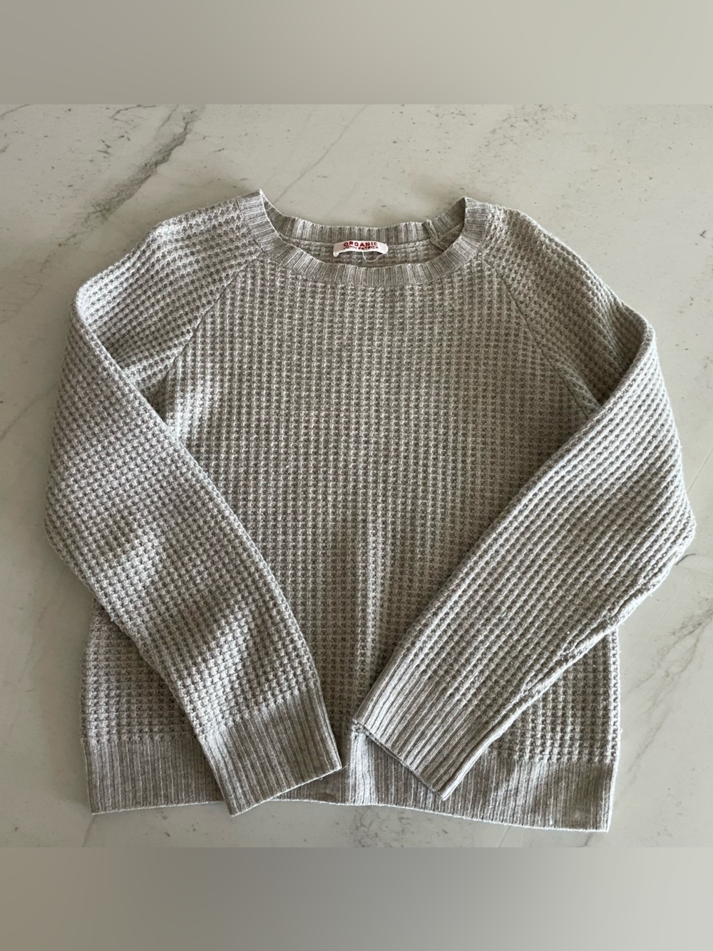 Organic by John Patrick cashmere merino wool light waffle Crewneck Sweater Gray!